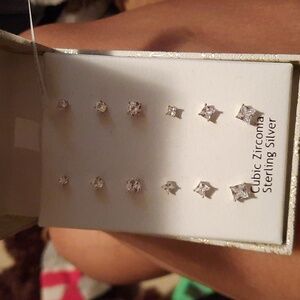 Gorgeous 14K Yellow Gold over sterling silver 6 pairs! earrings Round & Princess